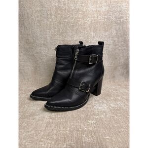 Steve Madden Women's Moto Buckle Stud Leather Halle Ankle Boots Black Size 6.5
